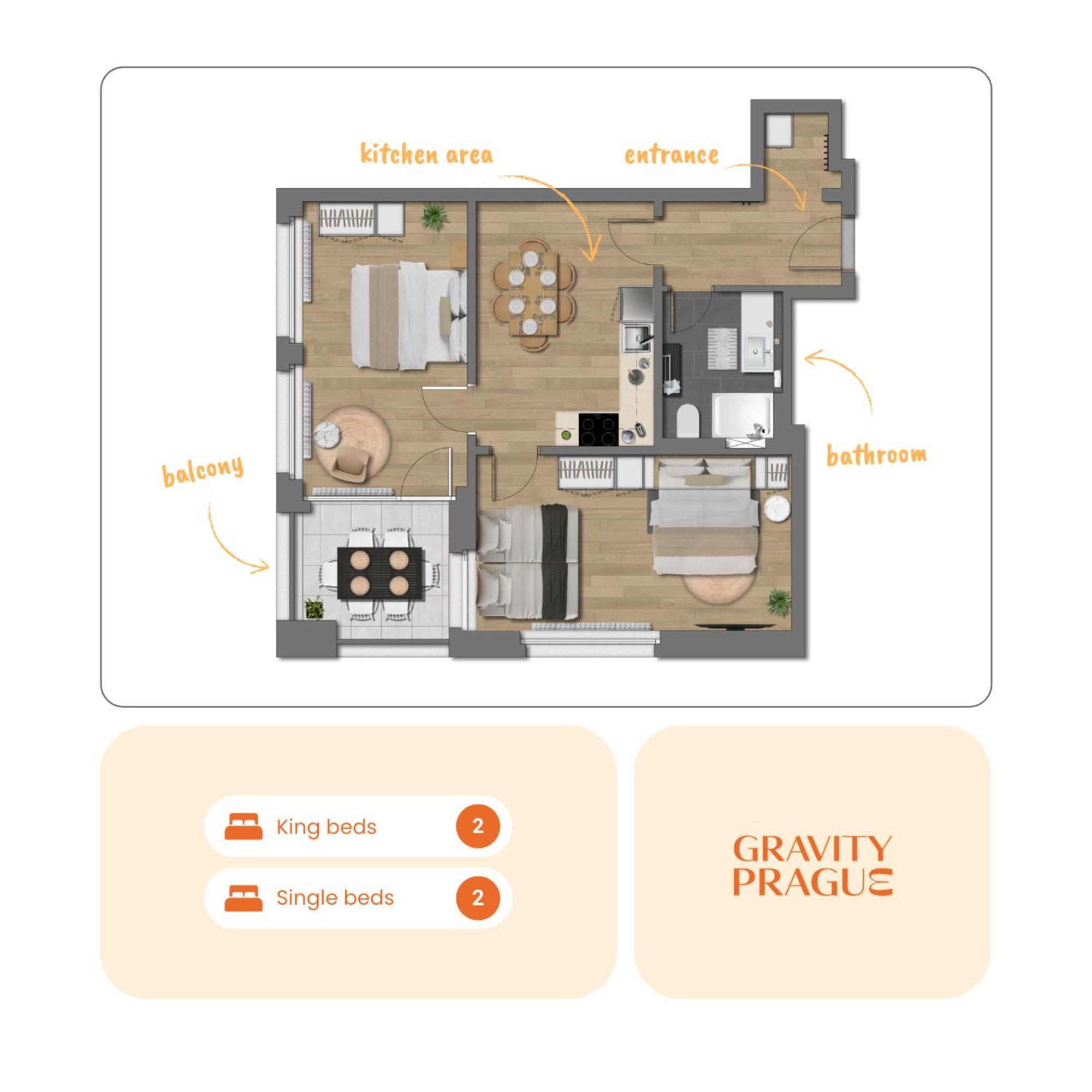 דירות Bright 2Br - 4Th Floor, Balcony, Free Parking By Gravity פראג מראה חיצוני תמונה